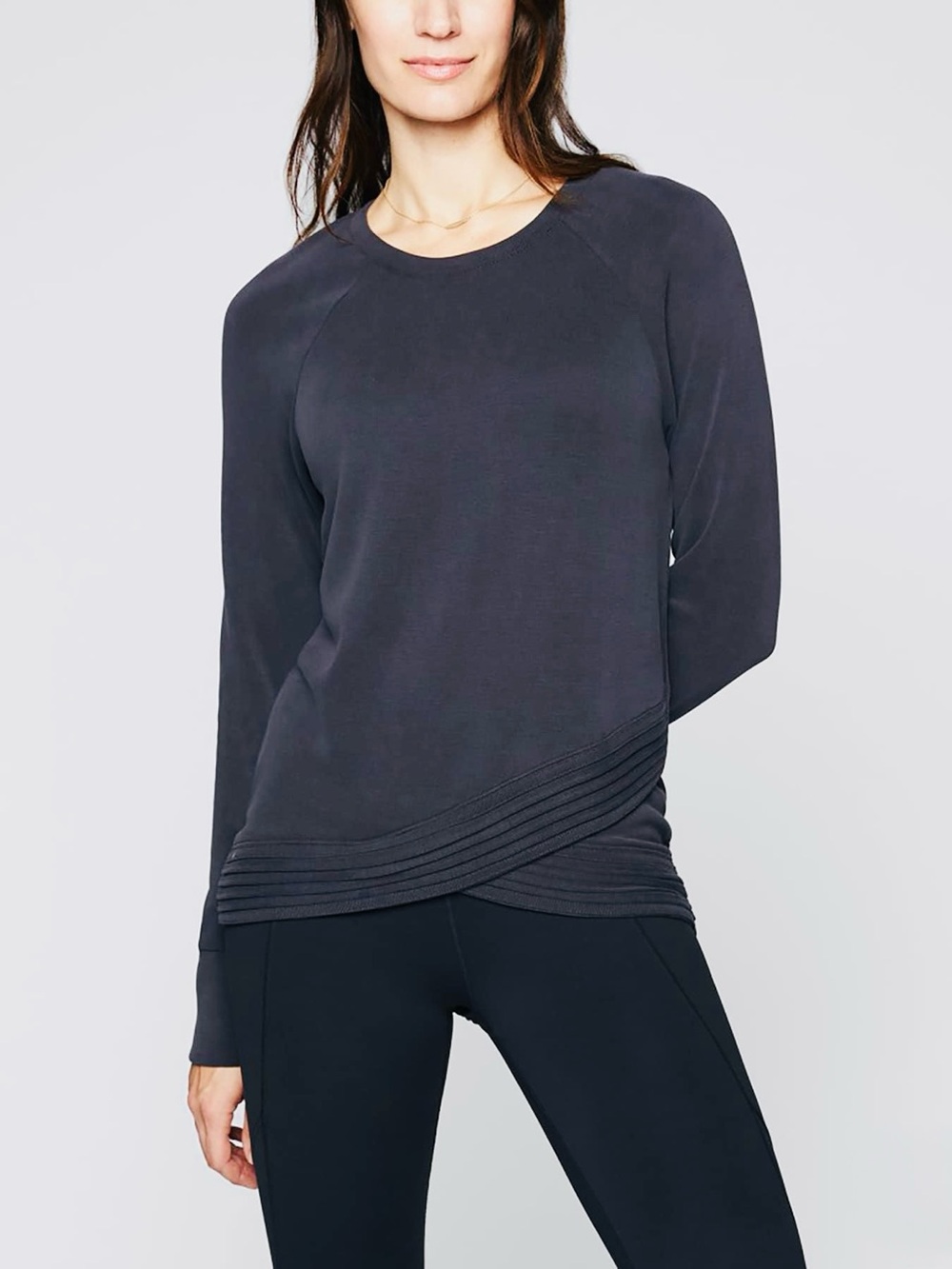 Athleta Serenity Criss Cross  Sweatshirt Crewneck Top Large Midnight Navy